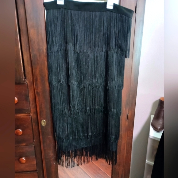 AOMEI Dresses & Skirts - AOMEI Women's Black High Waist Fringe Tiered Pencil Midi Skirt_XL